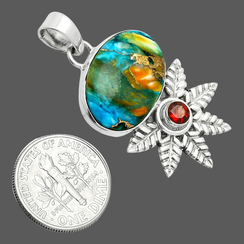 Premium Quality Spiny Oyster Turquoise & Garnet Pendant P-1425 32-EP10232