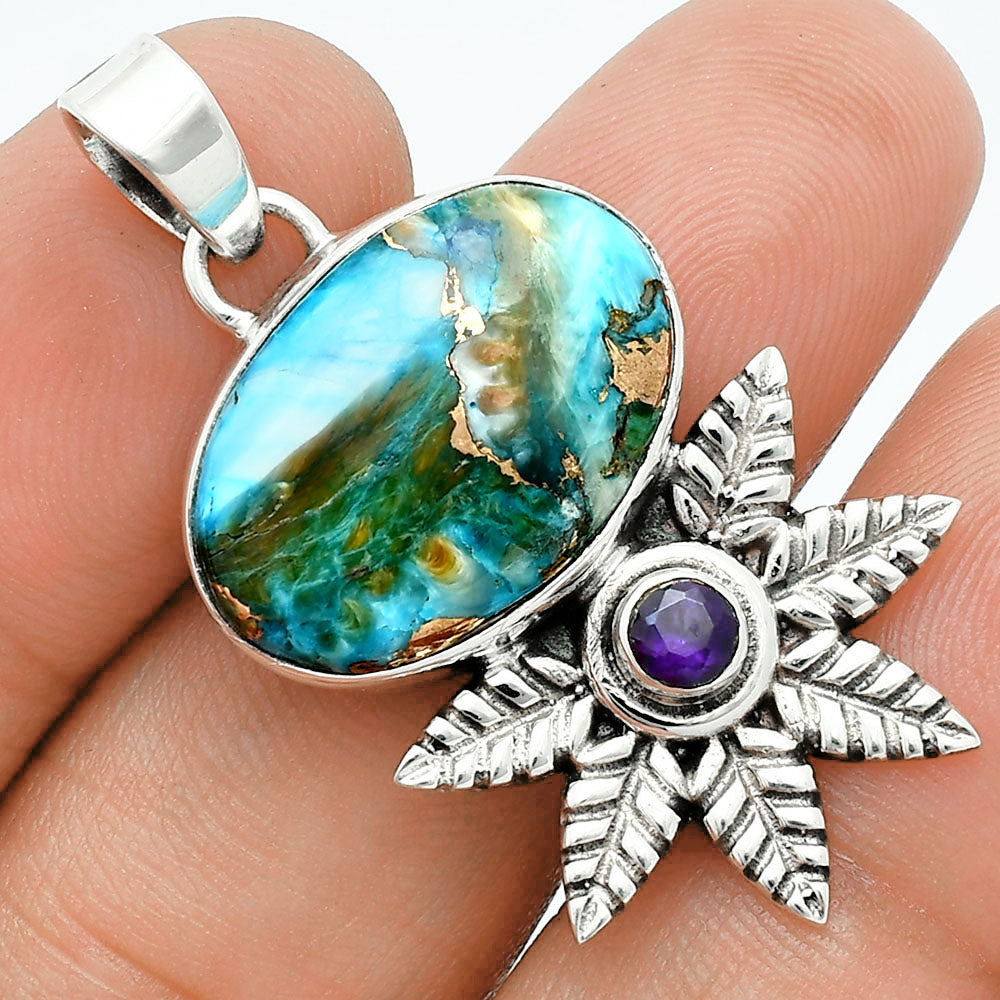 Premium Quality Spiny Oyster Turquoise & Amethyst Pendant P-1425 32-EP10233