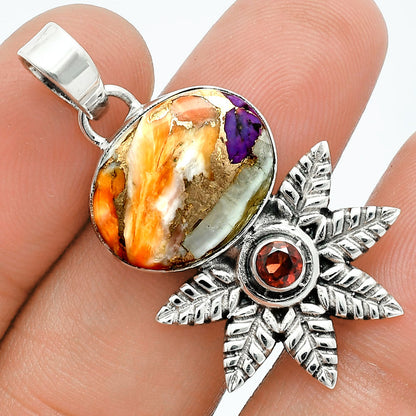 Premium Quality Spiny Oyster Turquoise & Garnet Pendant P-1425 32-EP10234