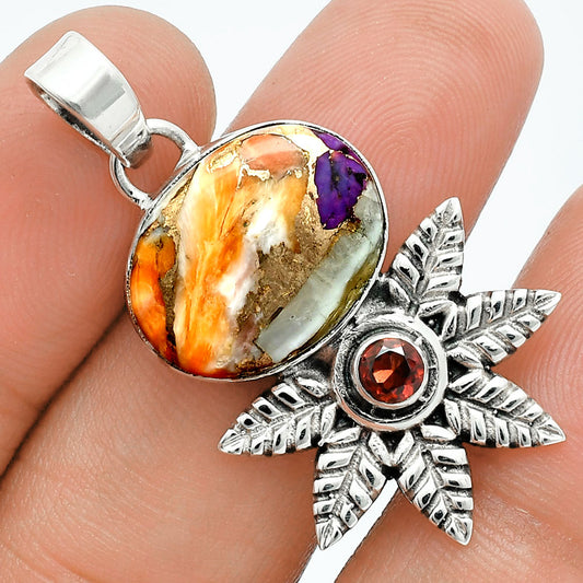 Premium Quality Spiny Oyster Turquoise & Garnet Pendant P-1425 32-EP10234