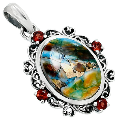 Premium Spiny Oyster Turquoise & Garnet Pendant P-1743 32-EP10240