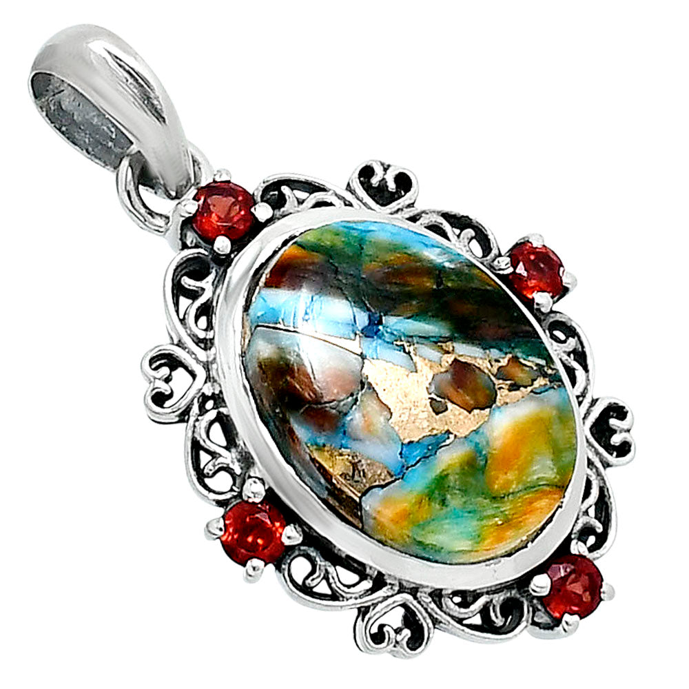 Premium Spiny Oyster Turquoise & Garnet Pendant P-1743 32-EP10240