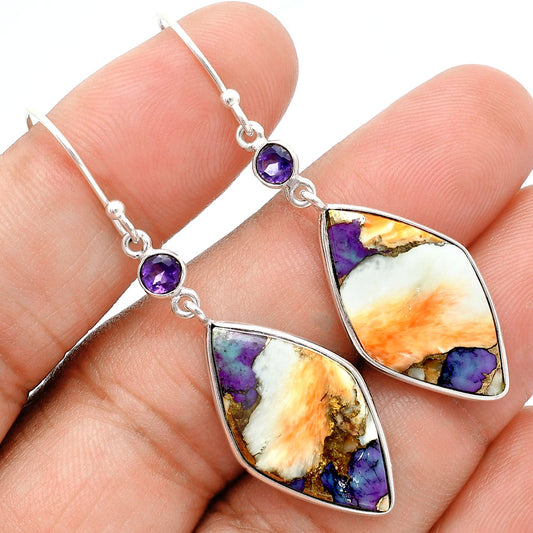 Premium Spiny Oyster Turquoise & Amethyst Pendant Earrings Set T-1010 32-ET10069