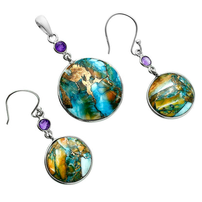 Premium Spiny Oyster Turquoise & Amethyst Pendant Earrings Set T-1010 32-ET10070