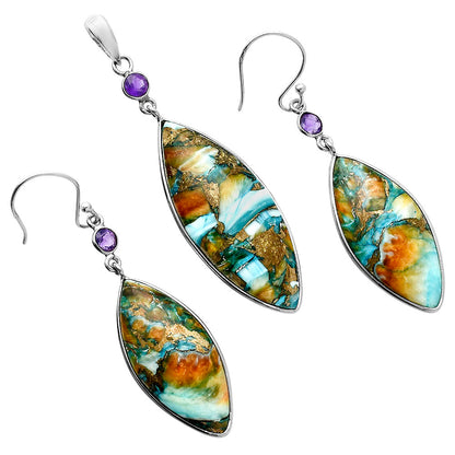 Premium Spiny Oyster Turquoise & Amethyst Pendant Earrings Set T-1010 32-ET10072
