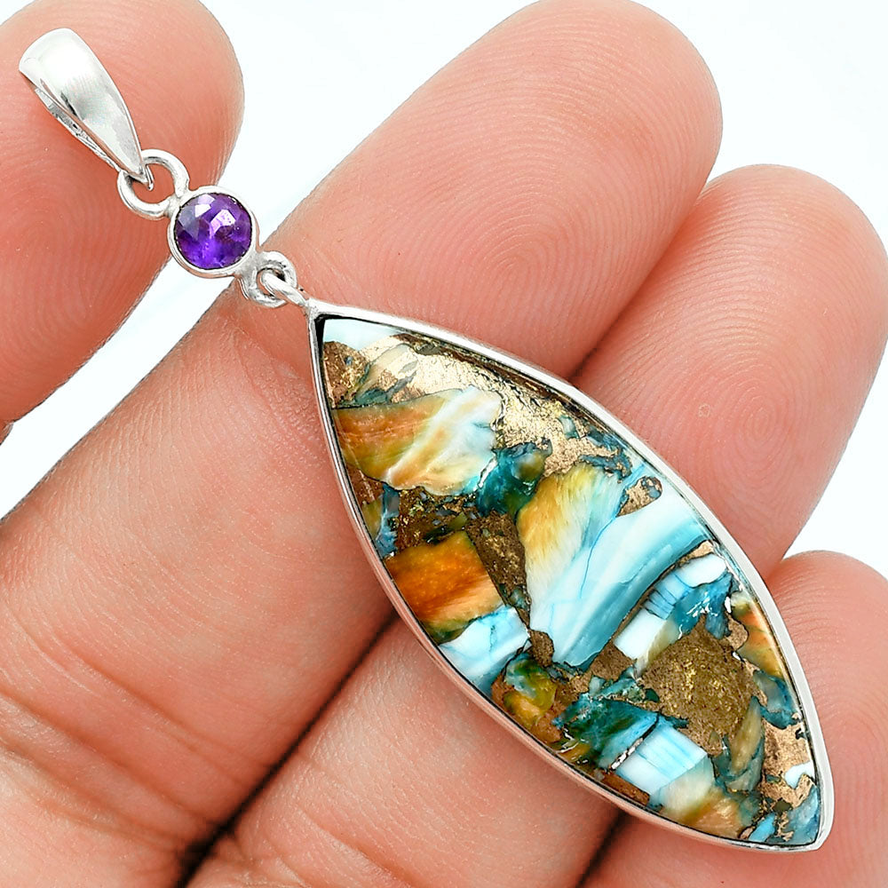 Premium Spiny Oyster Turquoise & Amethyst Pendant Earrings Set T-1010 32-ET10072