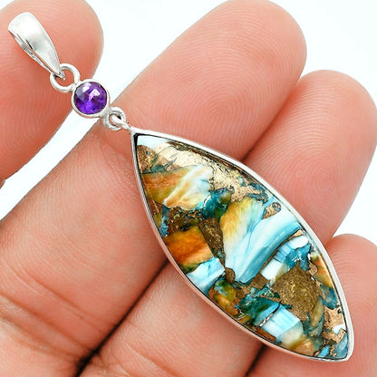 Premium Spiny Oyster Turquoise & Amethyst Pendant Earrings Set T-1010 32-ET10072