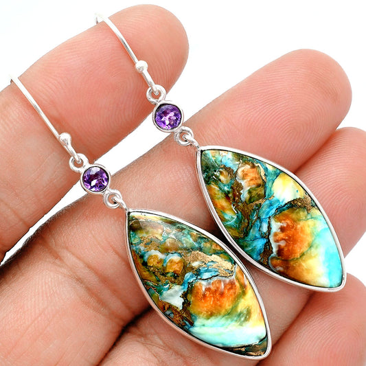 Premium Spiny Oyster Turquoise & Amethyst Pendant Earrings Set T-1010 32-ET10072