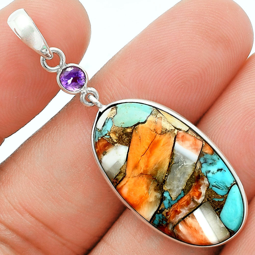 Premium Spiny Oyster Turquoise & Amethyst Pendant Earrings Set T-1010 32-ET10078