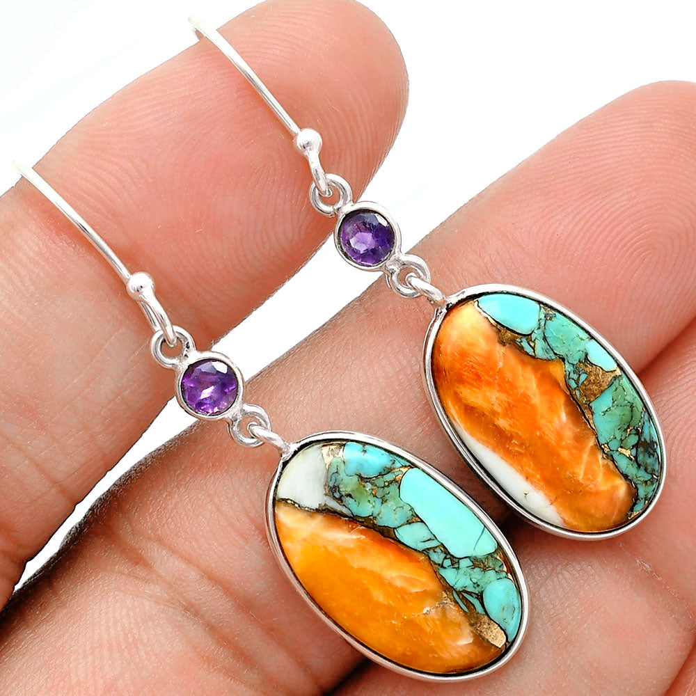 Premium Spiny Oyster Turquoise & Amethyst Pendant Earrings Set T-1010 32-ET10078