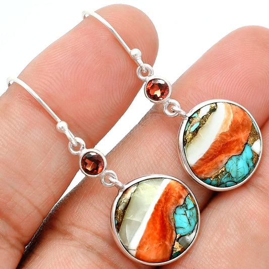 Premium Spiny Oyster Turquoise & Garnet Pendant Earrings Set T-1010 32-ET10089