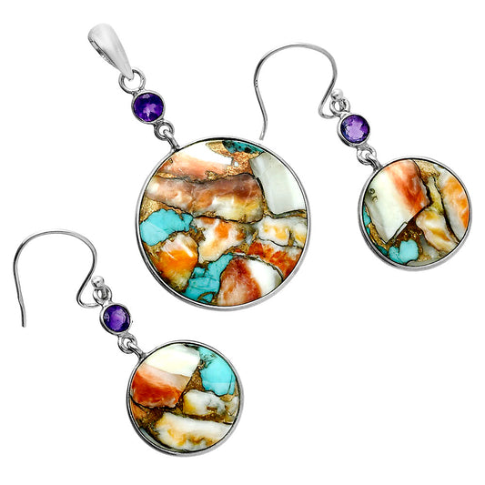 Premium Spiny Oyster Turquoise & Amethyst Pendant Earrings Set T-1010 32-ET10090