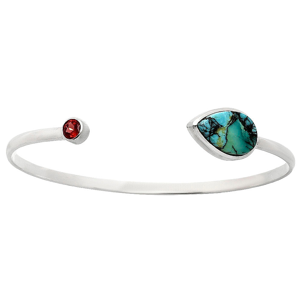 Lucky Charm Tibetan Turquoise & Garnet Cuff Bangle Bracelet B-1004 33-EB10356