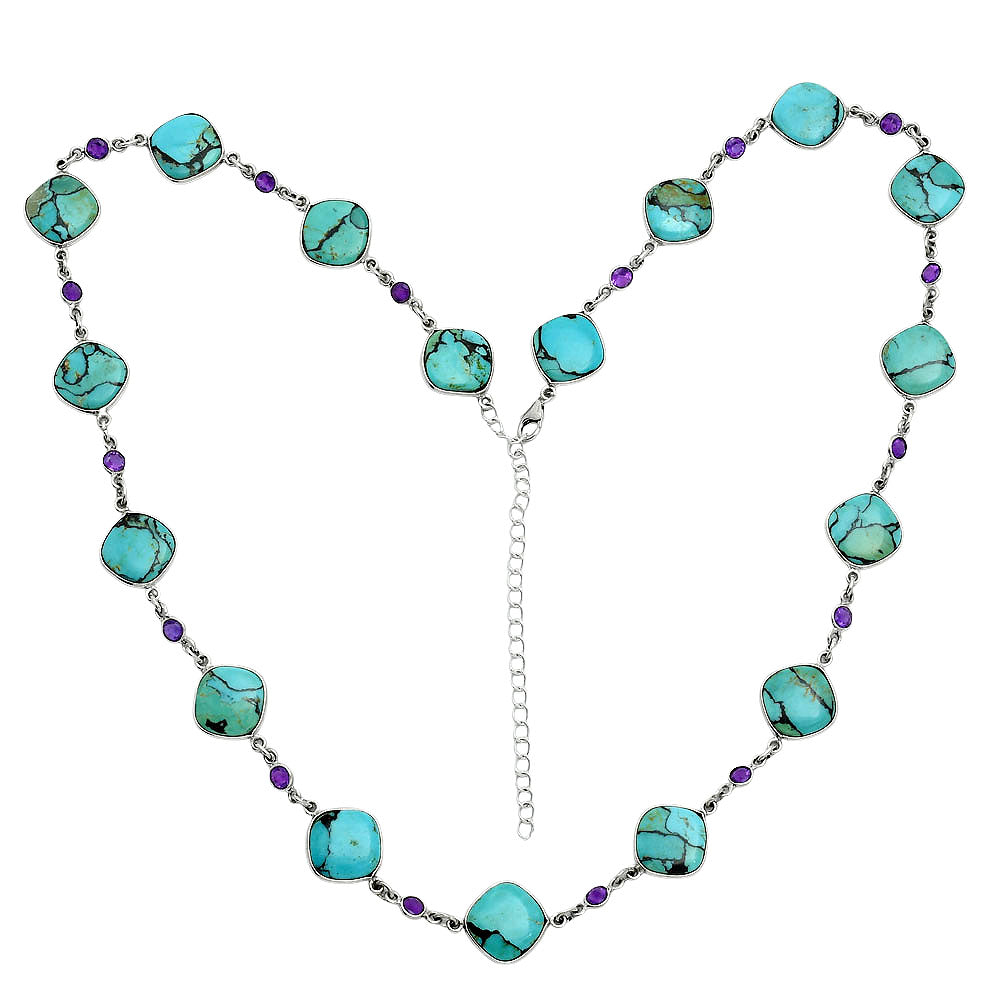 Premium Lucky Charm Tibetan Turquoise & Amethyst Necklace N-1024 33-EN10111