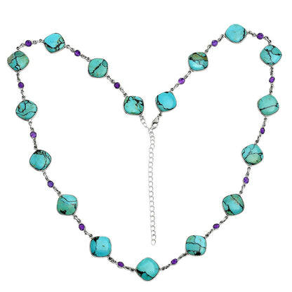 Premium Lucky Charm Tibetan Turquoise & Amethyst Necklace N-1024 33-EN10111