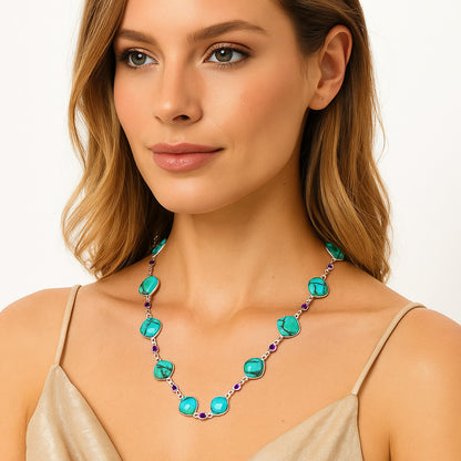 Premium Lucky Charm Tibetan Turquoise & Amethyst Necklace N-1024 33-EN10111