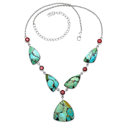 Lucky Charm Tibetan Turquoise & Garnet Necklace N-1022 33-EN10112