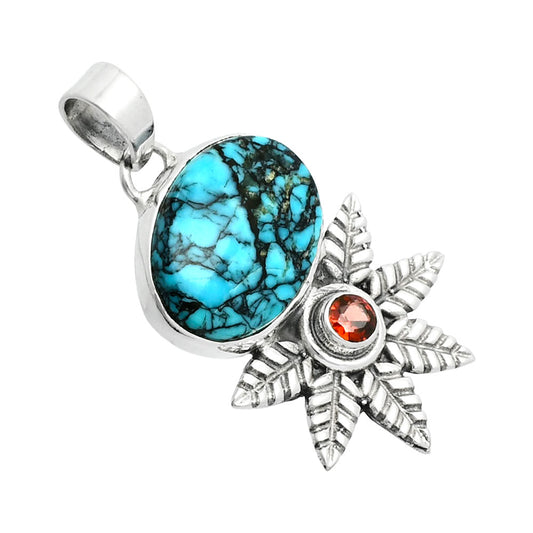 Premium Quality Lucky Charm Tibetan Turquoise & Garnet Pendant P-1425 33-EP10244