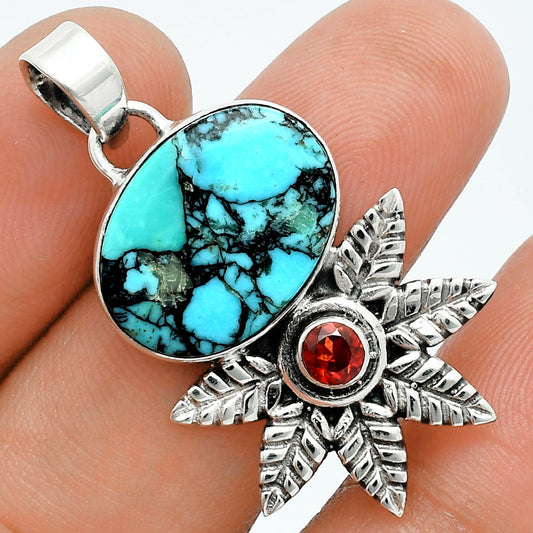 Premium Quality Lucky Charm Tibetan Turquoise & Garnet Pendant P-1425 33-EP10246