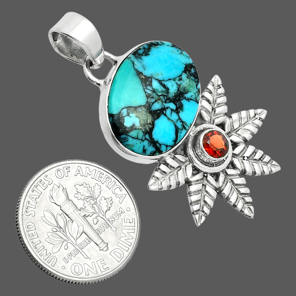 Premium Quality Lucky Charm Tibetan Turquoise & Garnet Pendant P-1425 33-EP10246