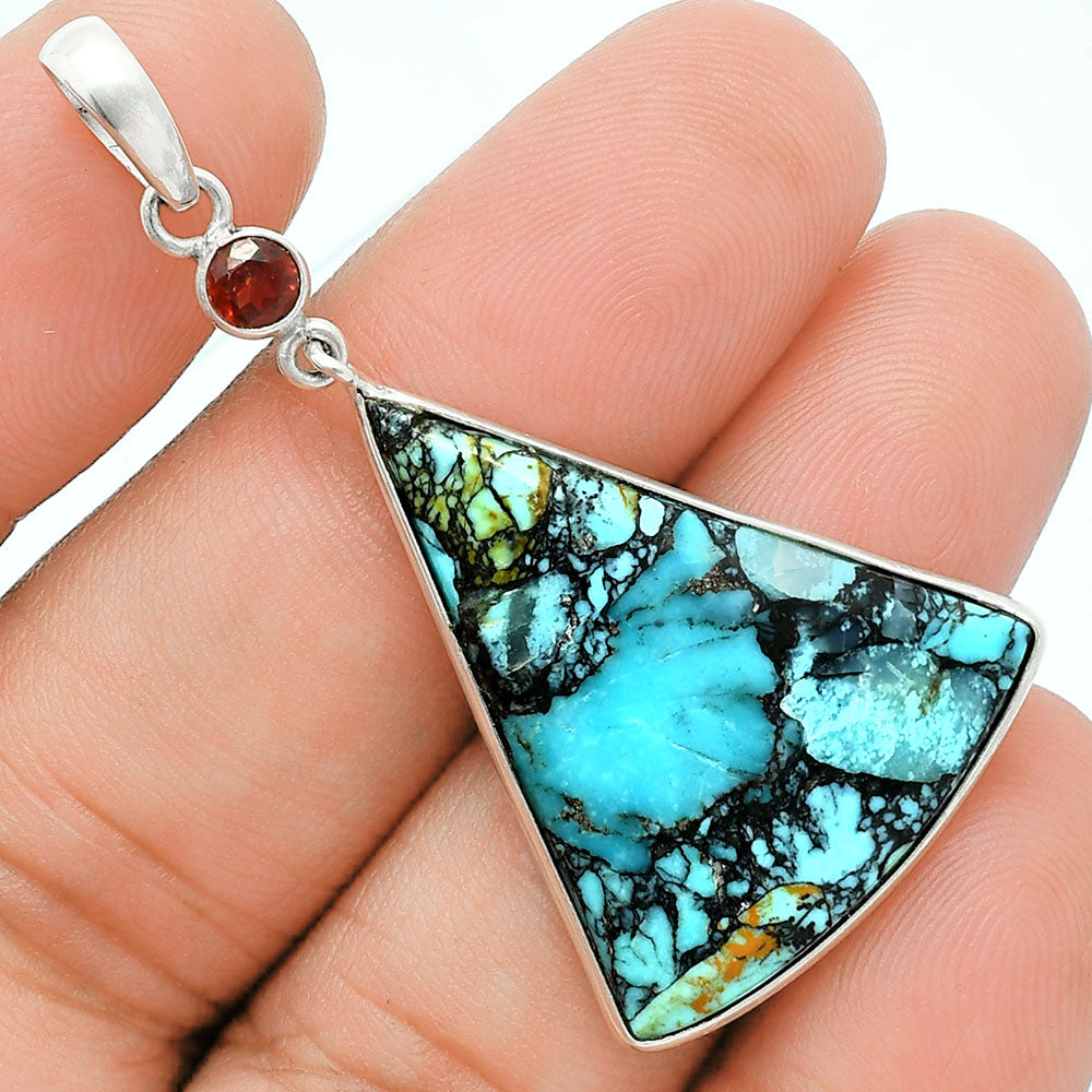 Lucky Charm Tibetan Turquoise & Garnet Pendant Earrings Set T-1010 33-ET10093