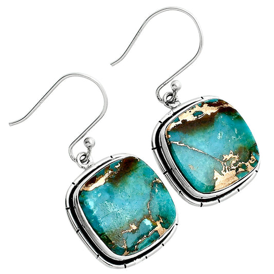 Kingman Copper Teal Turquoise Earrings E-1029 34-EE10359