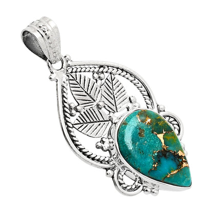 Premium Quality Kingman Copper Teal Turquoise Pendant P-1258 34-EP10250