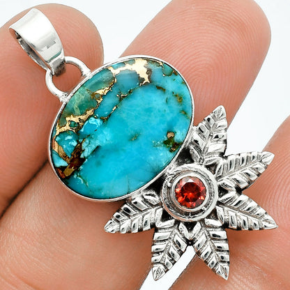 Premium Quality Kingman Copper Teal Turquoise & Garnet Pendant P-1425 34-EP10251