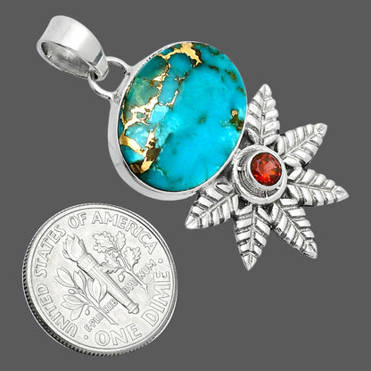 Premium Quality Kingman Copper Teal Turquoise & Garnet Pendant P-1425 34-EP10251