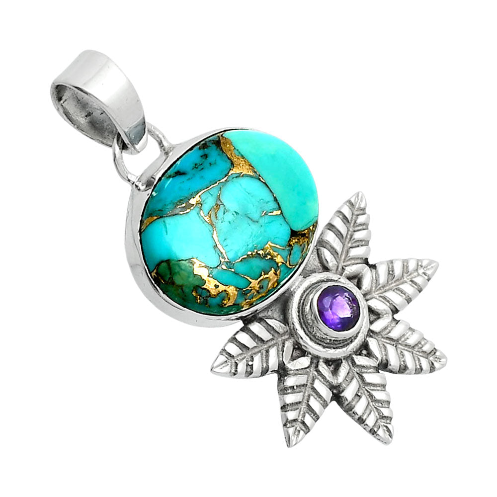 Premium Kingman Copper Teal Turquoise & Amethyst Pendant P-1425 34-EP10252