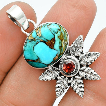 Premium Quality Kingman Copper Teal Turquoise & Garnet Pendant P-1425 34-EP10253