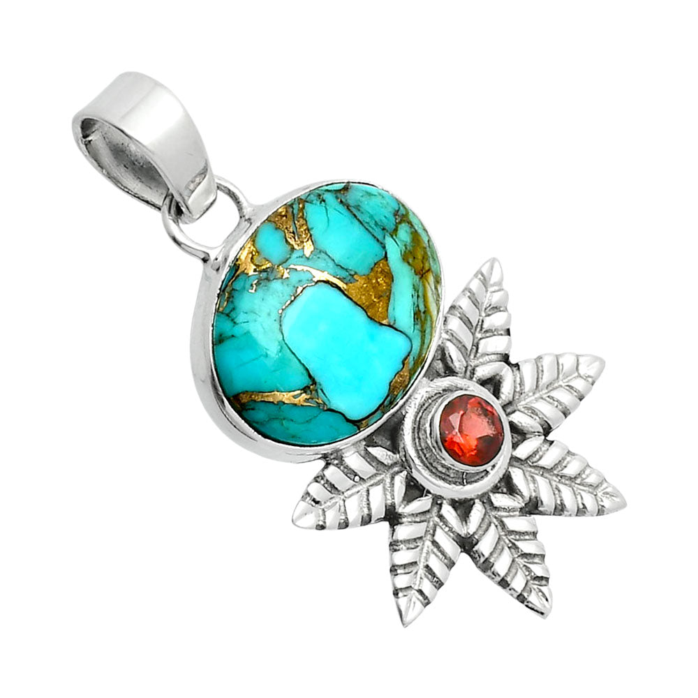 Premium Quality Kingman Copper Teal Turquoise & Garnet Pendant P-1425 34-EP10253