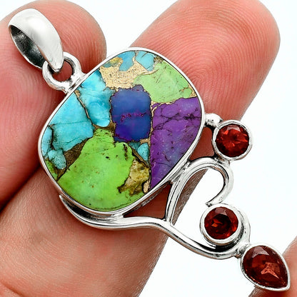 Premium Multi Copper Turquoise & Garnet Pendant P-1293 34-EP10257