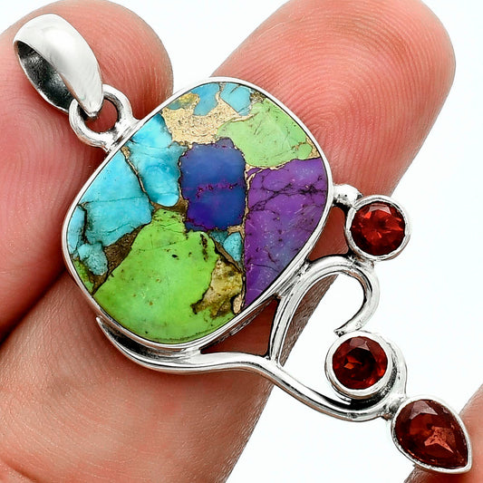 Premium Multi Copper Turquoise & Garnet Pendant P-1293 34-EP10257