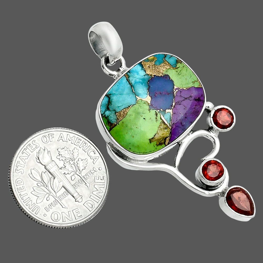 Premium Multi Copper Turquoise & Garnet Pendant P-1293 34-EP10257