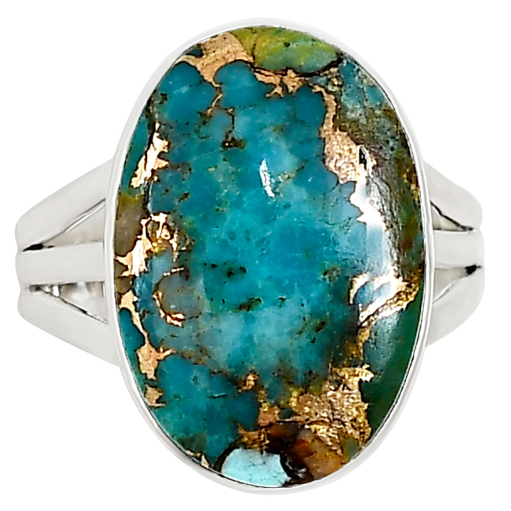 Kingman Copper Teal Turquoise Ring size-10 R-1003 34-ER15116