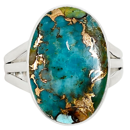 Kingman Copper Teal Turquoise Ring size-10 R-1003 34-ER15116