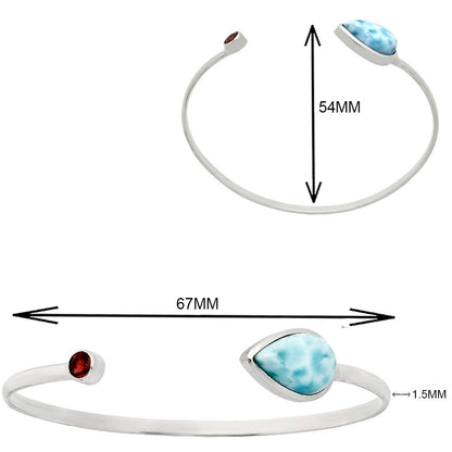 Premium Quality Larimar & Garnet Cuff Bangle Bracelet B-1004 37-EB10376