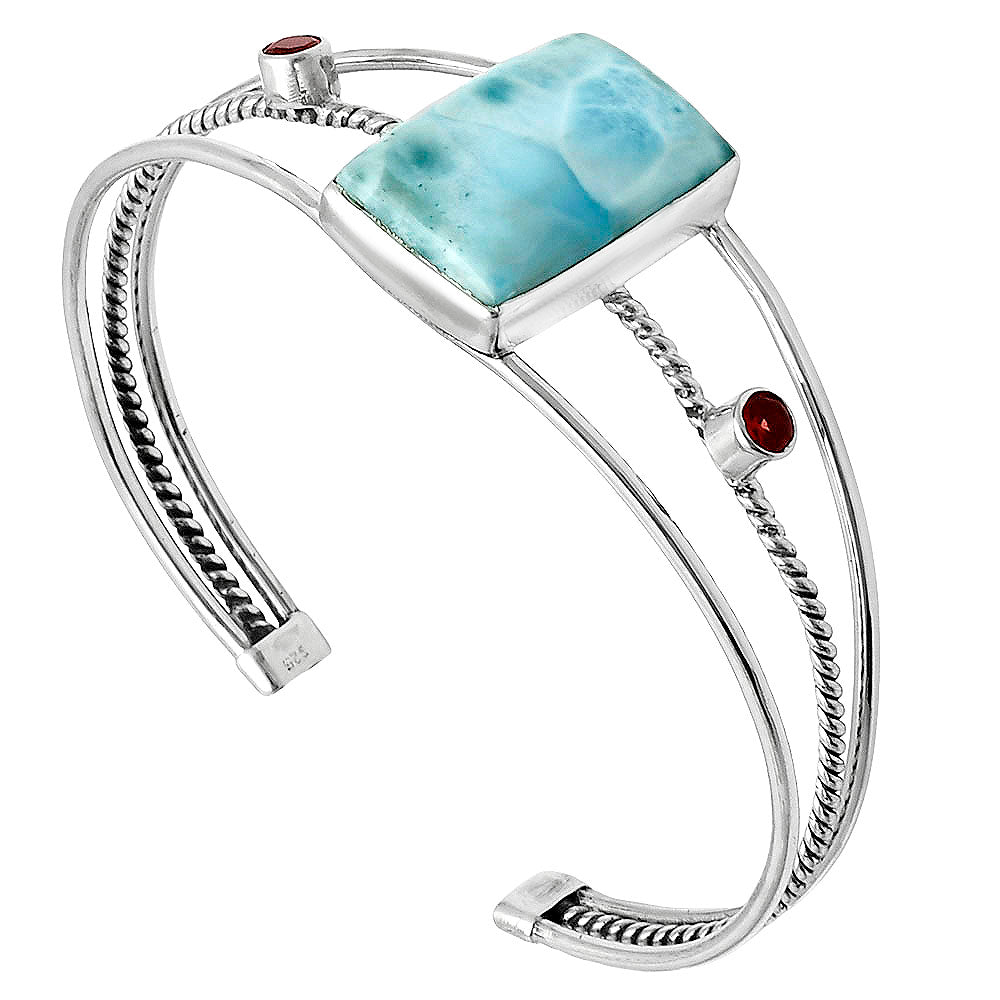 Larimar (Dominican Republic) & Garnet Cuff Bangle Bracelet B-1011 37-EB10400