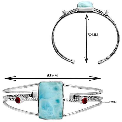 Larimar (Dominican Republic) & Garnet Cuff Bangle Bracelet B-1011 37-EB10400