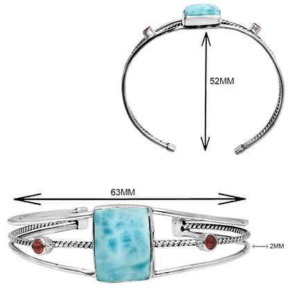 Larimar (Dominican Republic) & Garnet Cuff Bangle Bracelet B-1011 37-EB10401