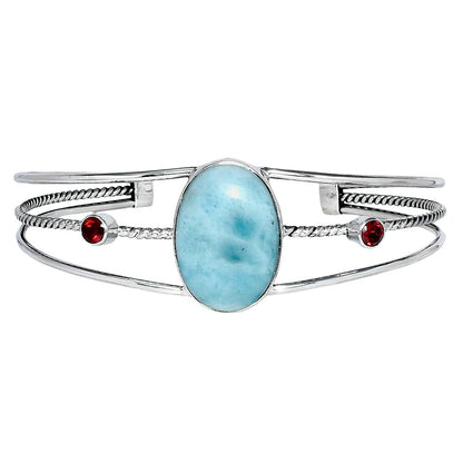 Larimar (Dominican Republic) & Garnet Cuff Bangle Bracelet B-1011 37-EB10403