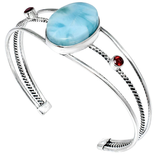 Larimar (Dominican Republic) & Garnet Cuff Bangle Bracelet B-1011 37-EB10404