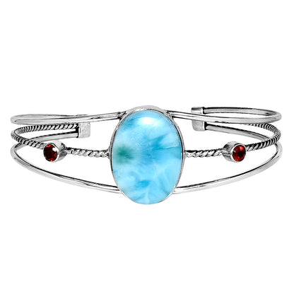 Larimar (Dominican Republic) & Garnet Cuff Bangle Bracelet B-1011 37-EB10404