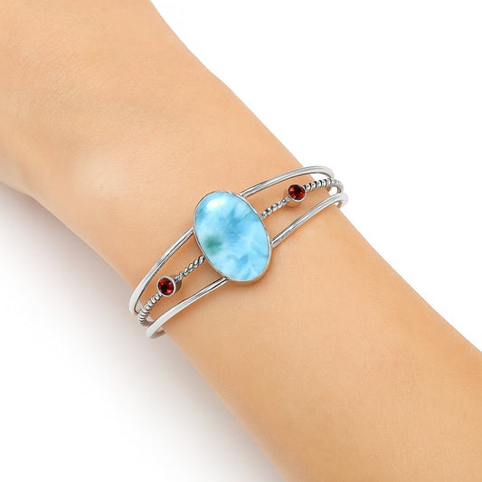 Larimar (Dominican Republic) & Garnet Cuff Bangle Bracelet B-1011 37-EB10404