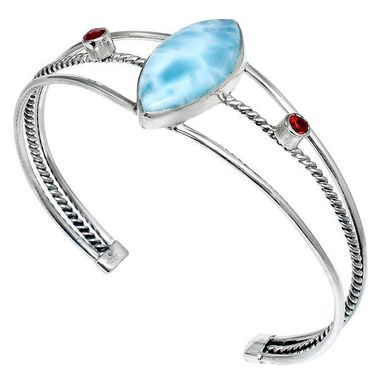 Larimar (Dominican Republic) & Garnet Cuff Bangle Bracelet B-1011 37-EB10405