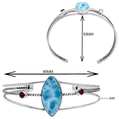 Larimar (Dominican Republic) & Garnet Cuff Bangle Bracelet B-1011 37-EB10405