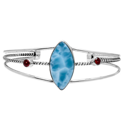 Larimar (Dominican Republic) & Garnet Cuff Bangle Bracelet B-1011 37-EB10405