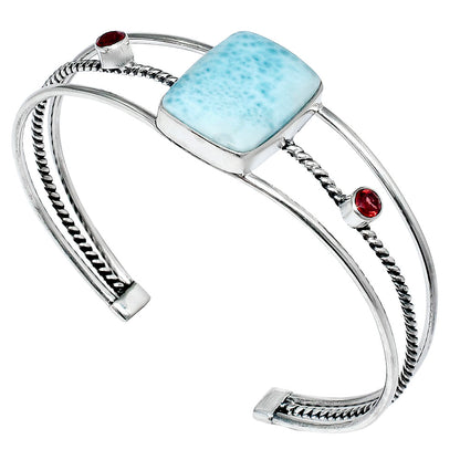 Larimar (Dominican Republic) & Garnet Cuff Bangle Bracelet B-1011 37-EB10407