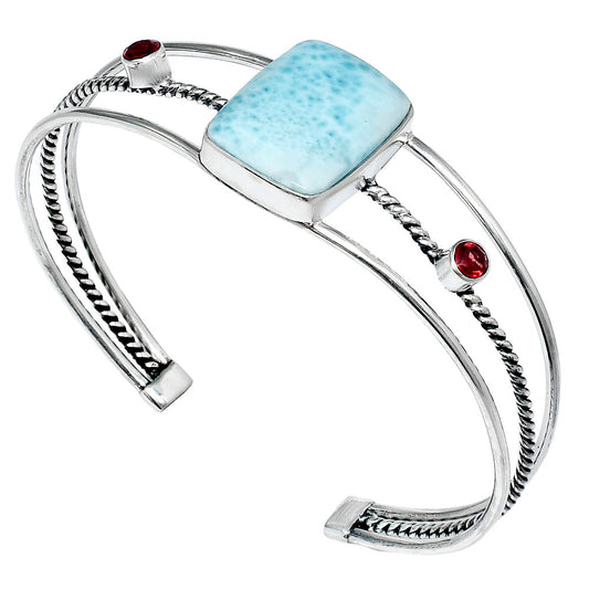 Larimar (Dominican Republic) & Garnet Cuff Bangle Bracelet B-1011 37-EB10407